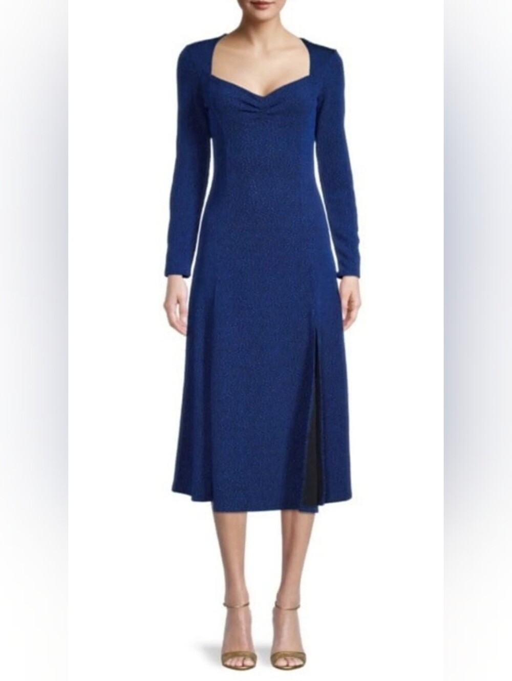 Elegant Long-Sleeve Blue Midi Dress